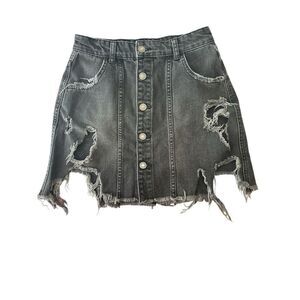 Free People Distressed Black Mini Skirt
